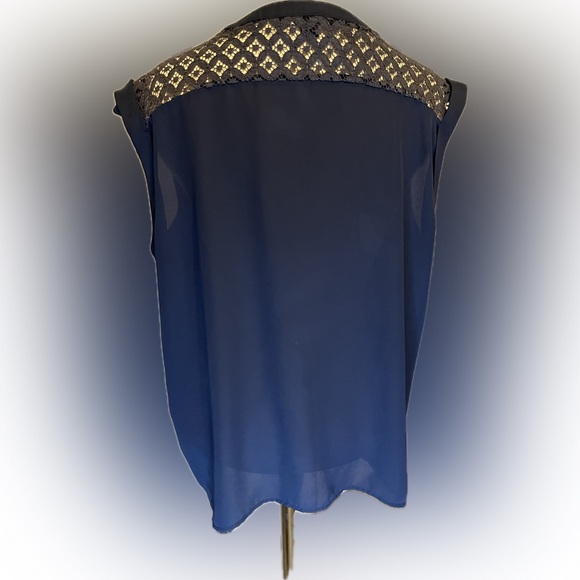 Zac & Rachel Cap Sleeve Tie Front Blouse Peacoat Blue size L - Picture 5 of 14